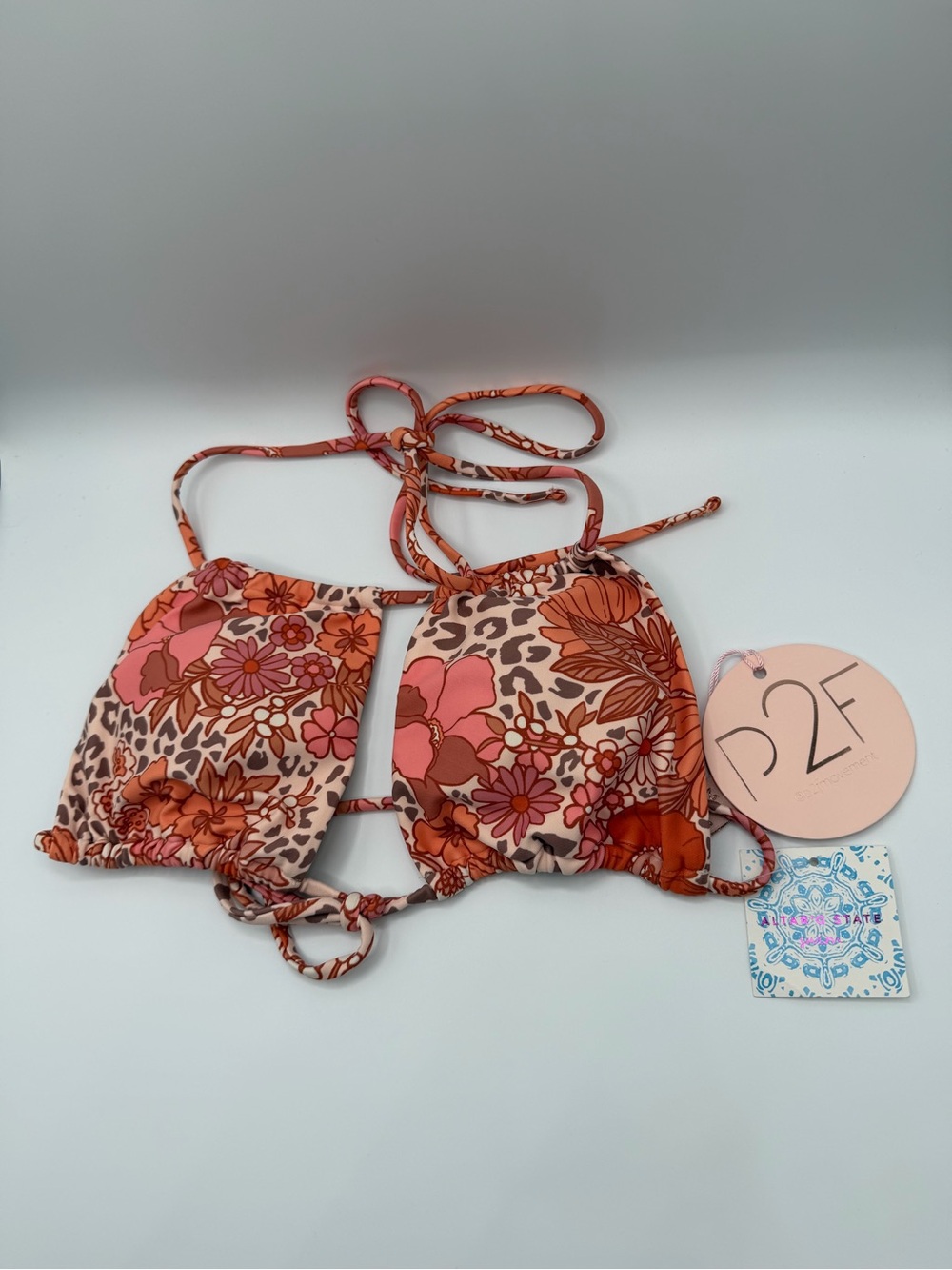 Altar'd State Orange & Pink Floral-Print Triangle Bikini Top